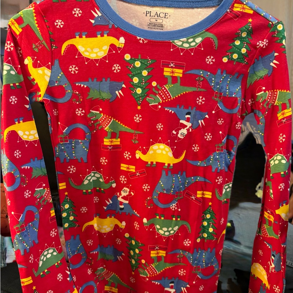 PLACE Kids Holiday Dinosaur Long Sleeve Tee - Red and Blue